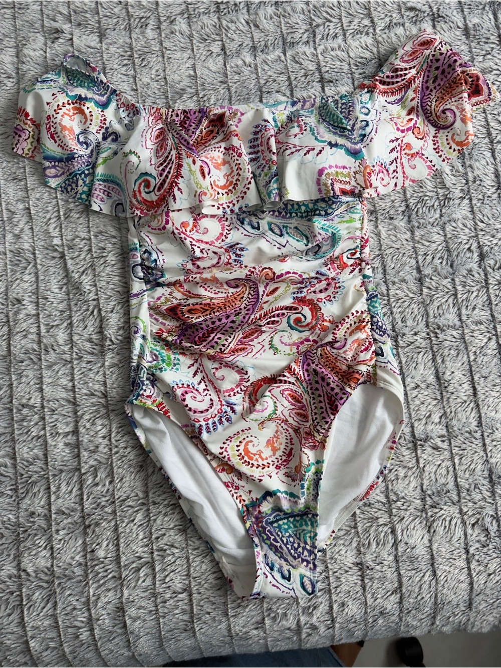 Lauren Ralph Lauren White Multi Paisley Off-Shoulder One-Piece Swimsuit